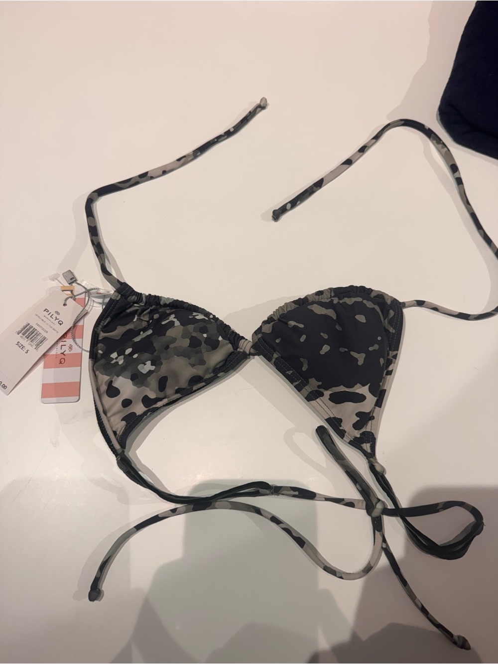 Pilyq Camo Print Bandeau Triangle Bikini Top - Black & Gray